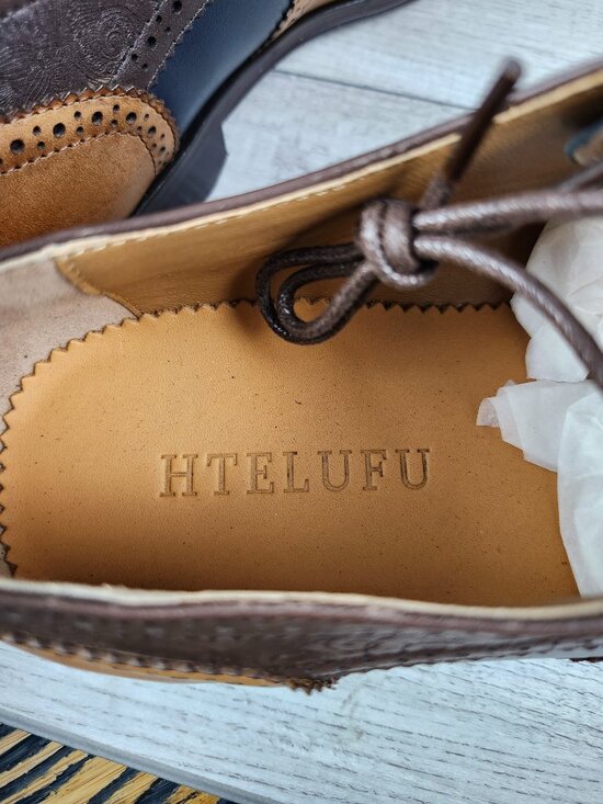 HTELUFU Men 10.5  Tri-Color Leather Wingtip Oxford Dress Shoes Paisley Brogue main image 8